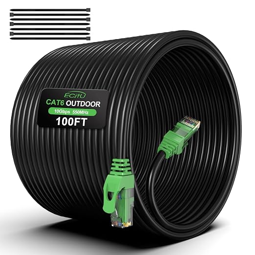 100FT Cat6 Outdoor Ethernet Cable, Heavy Duty Direct Burial, 24AWG CCA Patch by ECJTU-US