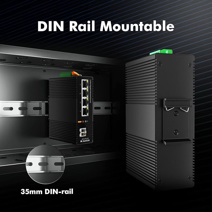 MokerLink 5 Port Industrial DIN-Rail Network Switch, 4 Gigabit Ethernet - Image 7