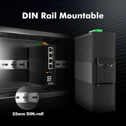 MokerLink 5 Port Industrial DIN-Rail Network Switch, 4 Gigabit Ethernet - Image 7