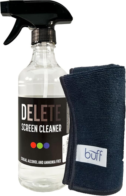 Delete Screen Cleaner Spray Kit, 16oz Bottle and 12"x12" Microfiber Cleaning by DELETE