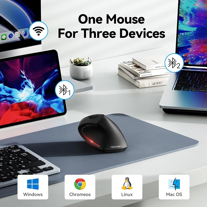 TECKNET Ergonomic Mouse, Wireless Bluetooth Vertical Mouse, 4800 DPI Optical - Image 2