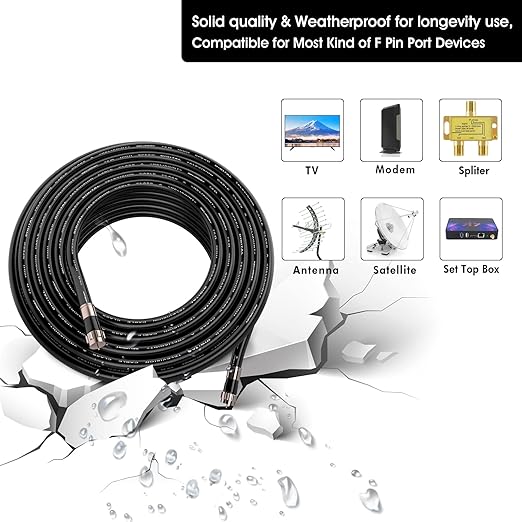 40ft RG6 Coaxial Cable Black, 75 Ohm Coax Cable - Image 2