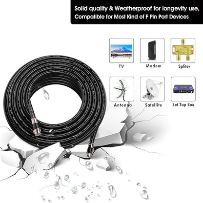 25ft RG6 Coaxial Cable Black, 75 Ohm Coax Cable - Image 2
