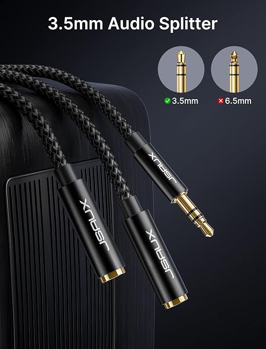 JSAUX Headphone Splitter 4ft, Audio Splitter 3.5mm Male TRS to 2 Dual 3.5mm - Image 4