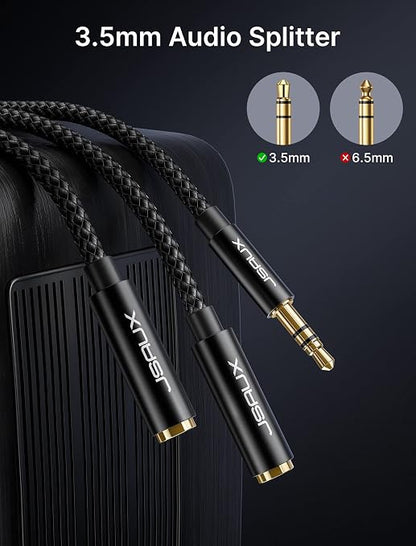 JSAUX Headphone Splitter, Audio Splitter 3.5mm Male TRS to 2 Dual 3.5mm Female - Image 4