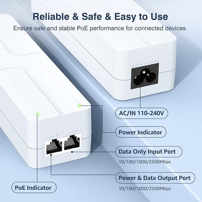 2.5Gb PoE++ Injector 60W, VunLink Single Port Multi-Gig Power Over Ethernet - Image 4