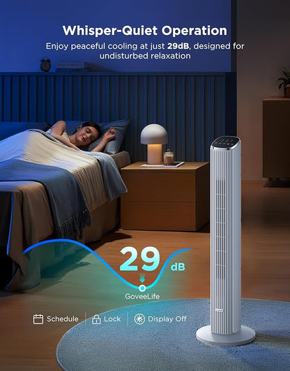 GoveeLife White Tower Fan for Bedroom, Temperature Sensor, 5 Modes 8 Speeds - Image 4