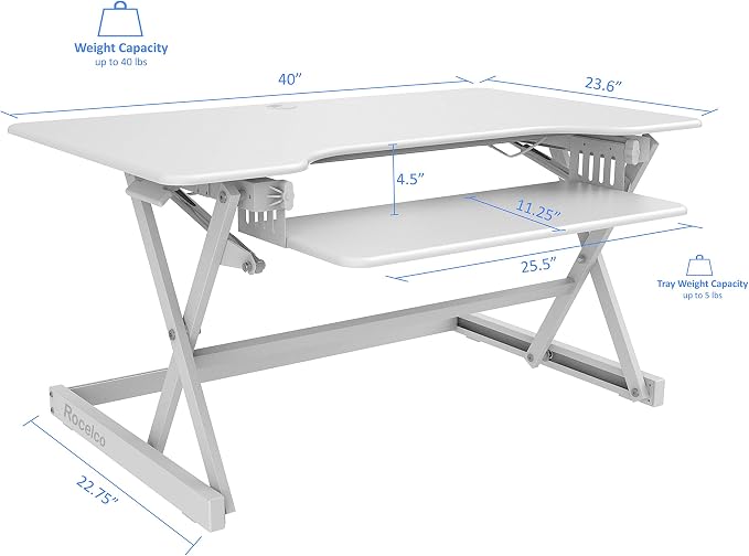 Rocelco 40" Large Height Adjustable Standing Desk Converter - Image 3