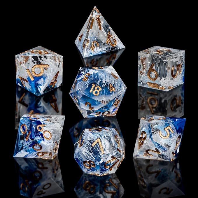 ARUOHHA Blue DND Resin Dice Set 7PCS Translucent Handmade RPG Polyhedral Sharp - Image 2