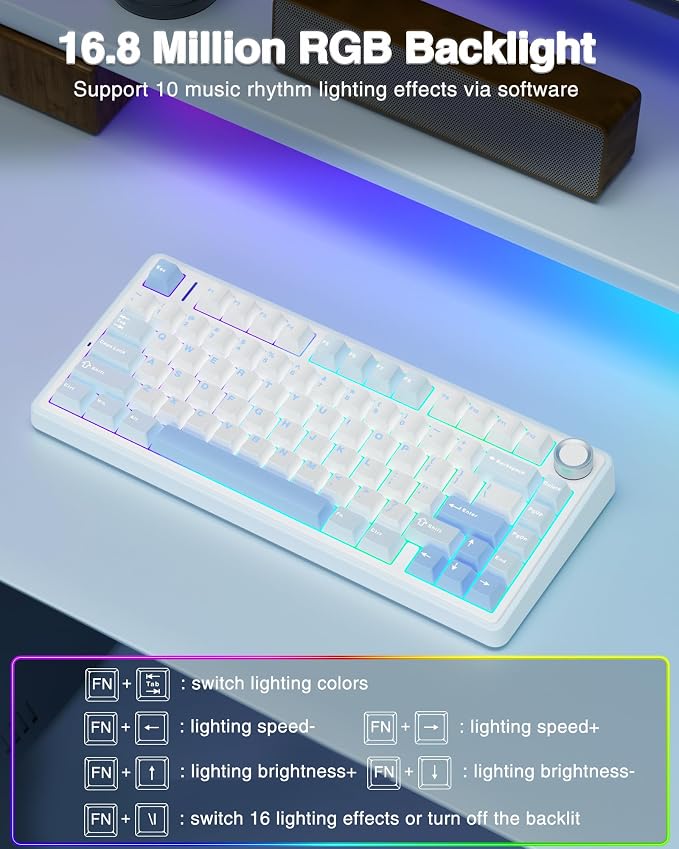 AULA F75 75% Wireless Mechanical Keyboard, Hot Swappable Creamy Keyboard - Image 4