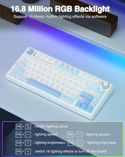 AULA F75 75% Wireless Mechanical Keyboard, Hot Swappable Creamy Keyboard - Image 4