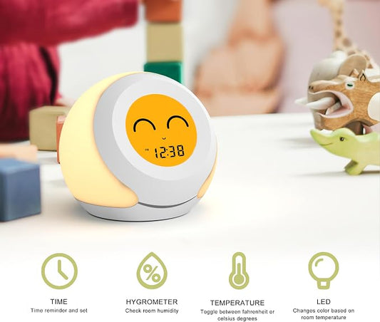 Kids Room Thermometer, Hygrometer and Cute Facial Expressions, Colorful Light - Image 2