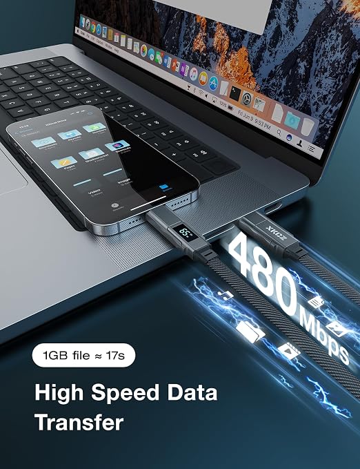 4 in 1 USB C Cable with Wattage Display, 65W Flat Nylon Braided Multi Charge - Image 6