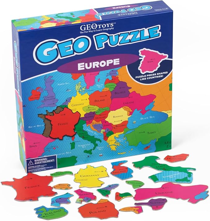 GeoToys GeoPuzzle, Europe Shaped Jigsaw Puzzles, Geography Game & Map Puzzle by Geotoys