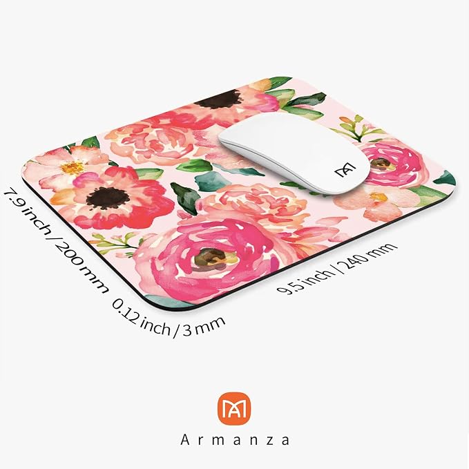 Square Mouse Pad Pink Watercolor Flower, Personalized Premium-Textured Custom - Image 2
