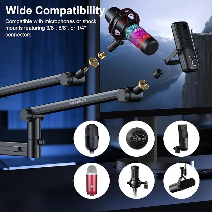 Microphone Arm, Aokeo AK-58 Desk Low Profile Adjustable Mic Boom Arm Stand - Image 5