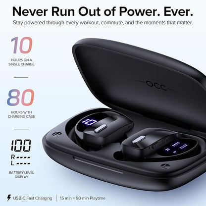 OCC Wireless Ear Hook Sport Earbuds, IPX5 Waterproof, 80H Playtime, Deep Bass - Image 4