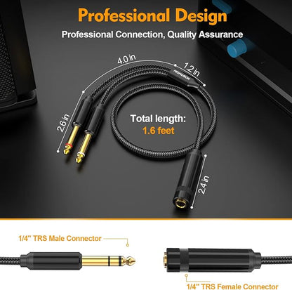 HOSONGIN 1/4 TRS Stereo Jack to Dual 1/4 TS Mono Y-Splitter Insert Cable - Image 7