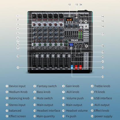 Audio Mixer, TKLBLS Professional 8 Channel DJ Mixer Board - Image 7