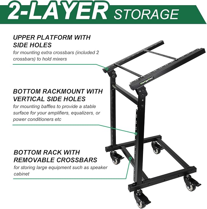 12U DJ Mixer Stand Rack Mount Rolling Stand Stage Cart Adjustable Rack Mount - Image 2