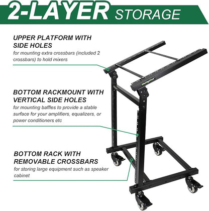12U DJ Mixer Stand Rack Mount Rolling Stand Stage Cart Adjustable Rack Mount - Image 2