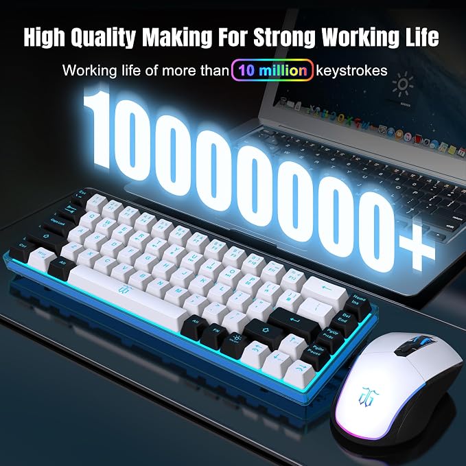Snpurdiri 60% Wireless Gaming Keyboard and Mouse Combo, Ice Blue Backlit - Image 4
