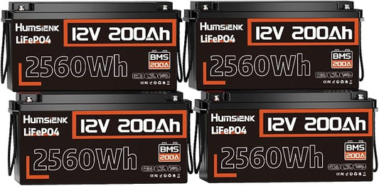 4PACK 12V 200Ah LiFePO4 Battery, Built-in 200A BMS, Rechargeable Deep Cycles by HumsiENK
