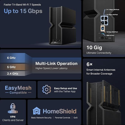 TP-Link Tri-Band BE15000 WiFi 7 Router Archer BE700 | 8-Stream 15Gbps | - Image 2