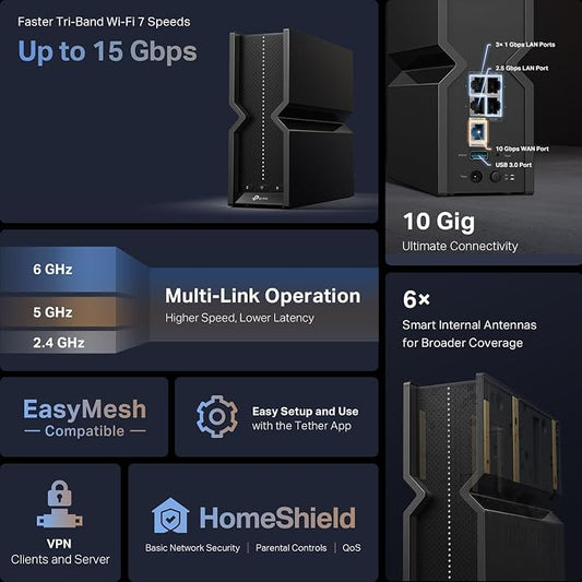 TP-Link Tri-Band BE15000 WiFi 7 Router Archer BE700 | 8-Stream 15Gbps | - Image 2