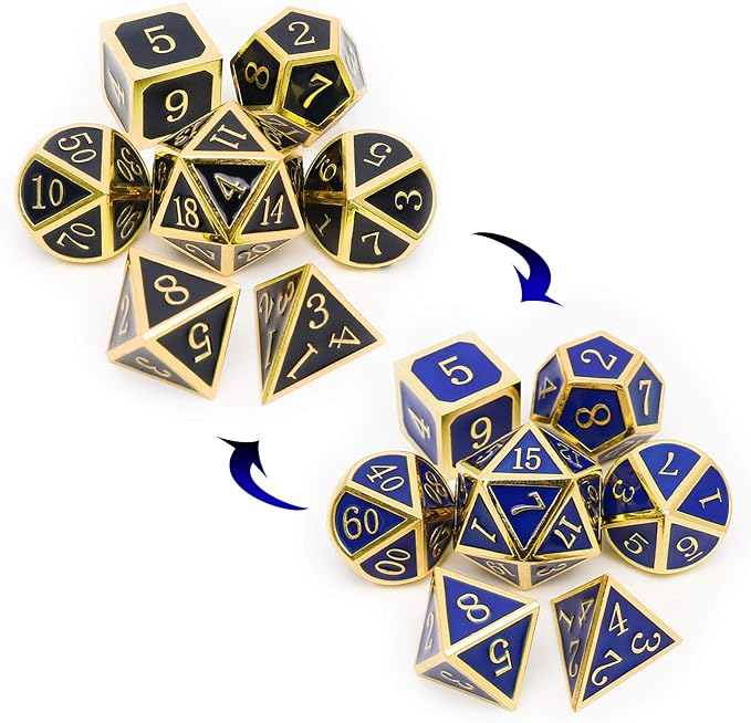 Haxtec Temperature Color Chaning Metal DND Dice Set Gold Blue Polyhedral D&D by HaxtecDice