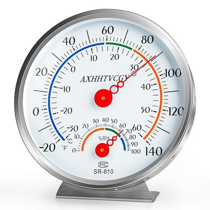 Indoor Outdoor Thermometer Hygrometer, Large Dial Waterproof Wall Mount by AXHHTVCGY