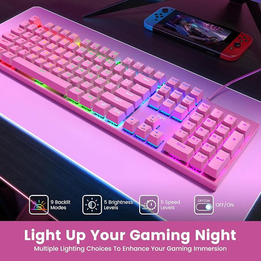 RisoPhy Mechanical Gaming Keyboard, RGB 104-Key Ultra-Slim Backlit USB Wired - Image 2