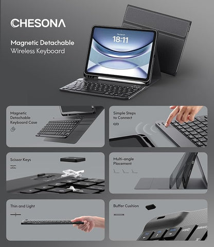 CHESONA Keyboard Case for iPad 11th/10th Generation, Detachable Wireless - Image 3