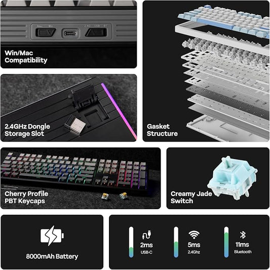 EPOMAKER TH108 Full Size Mechanical Keyboard, Wireless Gaming Keyboard - Image 2