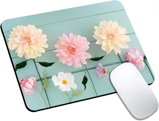 Mouse Pad, Cute Blue Wood Beautiful Flower Mouse Pads by HUOCAIREN