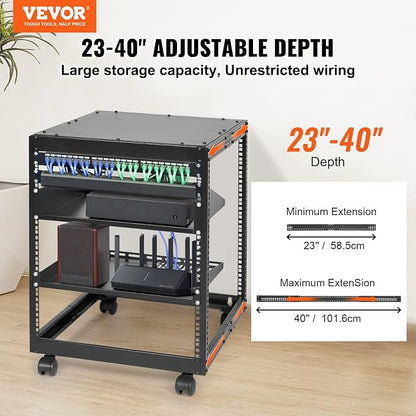 VEVOR 12U Open Frame Server Rack, 23-40 in Adjustable Depth, Free Standing or - Image 2