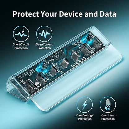 FIDECO Powered USB Hub, 7 Port 10Gbps Fast Data Hub - Image 6