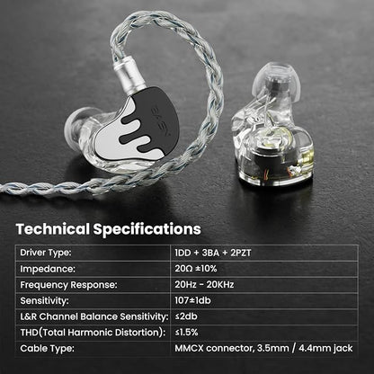 BASN BmasterX in Ear Audio Monitor, Hybrid 6 Drivers IEM Earphones - Image 4