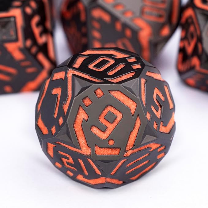 Metal DND Sci-fi Dice Set 7PCS Luminous Orange Stripe Polyhedral Dice - Image 6