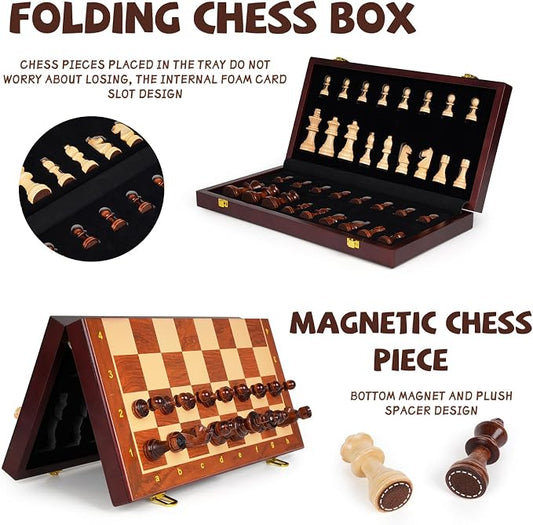Wooden Magnetic Chess Set –15-Inch Foldable Wooden Chess Board - Image 2