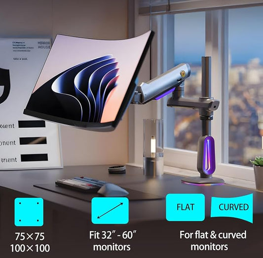 RGB Gaming Monitor-Arm for Flat/Ultrawide/Curved Monitors 32 to 60 inch - Image 2