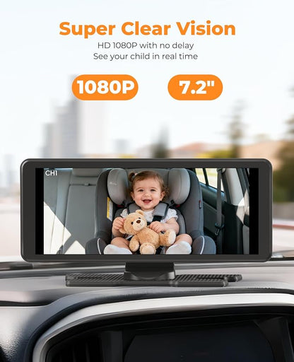 Luckview BM5PRO Dual Camera Baby Car Monitor, 7.2 Inch 1080P Split Screen - Image 4
