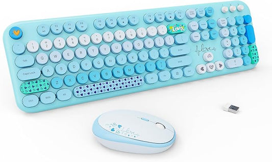 Wireless Keyboard and Mouse Set, 104 Round Keys Full-Size Cute Colorful by TT-FOPETT