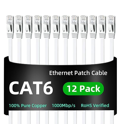 Yauhody CAT 6 Ethernet Cable 3ft 12-Pack White, High Speed Solid Flat CAT6 by Yauhody