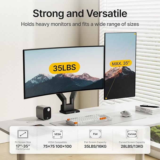 monTEK Dual Monitor Mount with USB Monitor Arms - Image 2