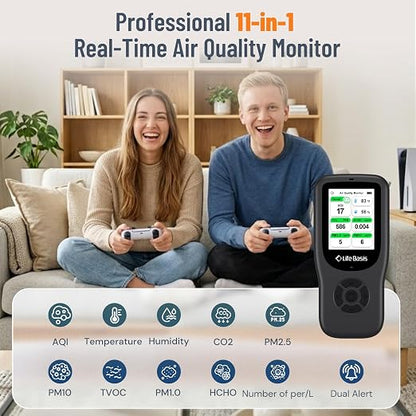 LifeBasis Air Quality Monitor Indoor, 11-in-1 Air Quality Detector - Image 2