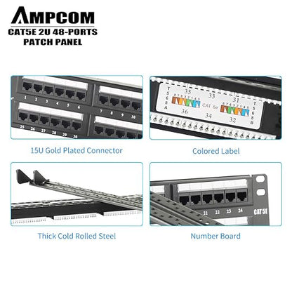 AMPCOM Premium Series CAT5/5e 48 Ports Patch Panel, Rack Mount - Image 4