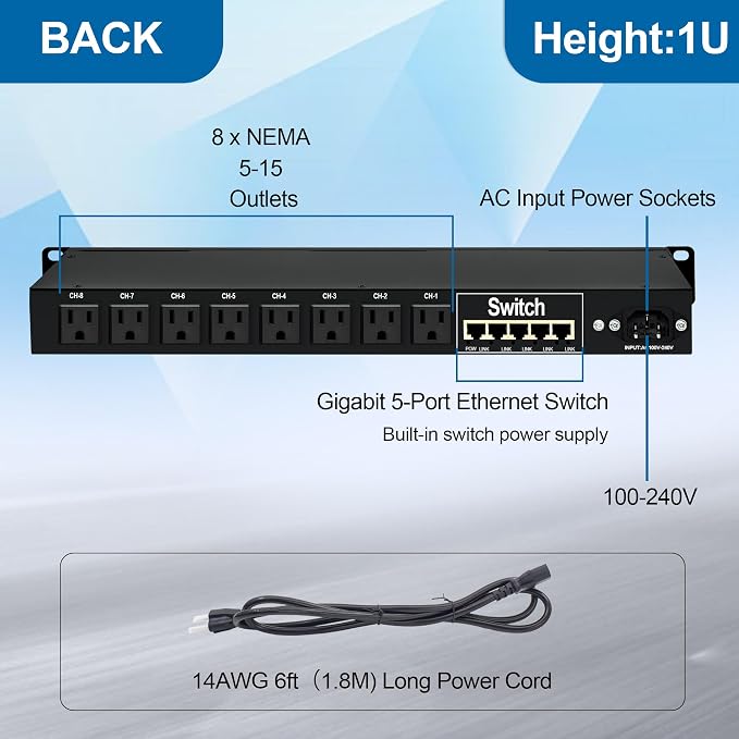 1U PDU Rackmount Power Strip - Image 3
