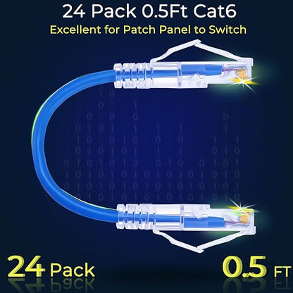 Rapink 24 Pack Cat6a Ethernet Patch Cables 0.5ft Blue, Supports 10G, Data Center - Image 2