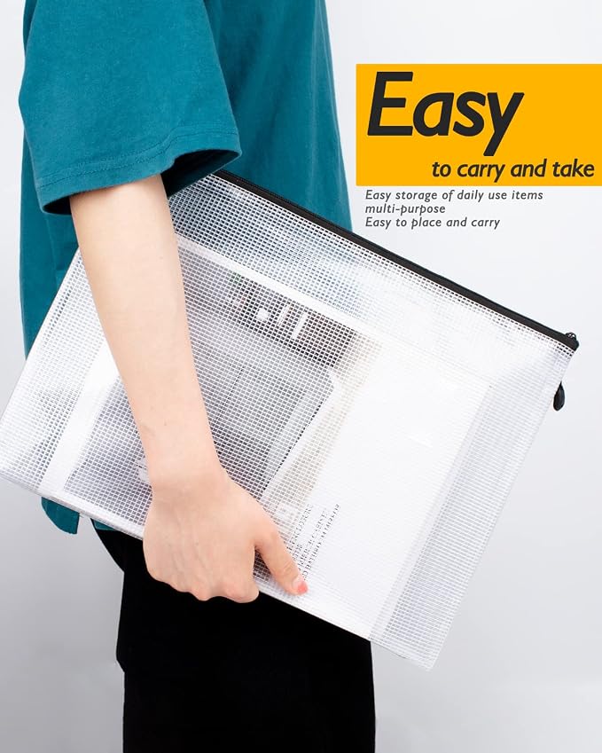 SUNEE Plastic Mesh Zipper Pouch 7x11 in, Small Water-Resistant Zip Bag - Image 7